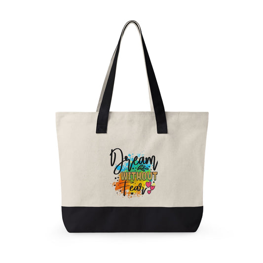 Canvas Tote Bag - "Dream Without Fear" Colorful Inspirational Zippered Tote