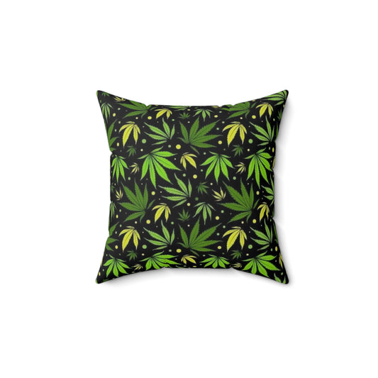 Cannabis Leaf Decorative Pillow - Spun Polyester Square Cushion for Bohemian Home Decor