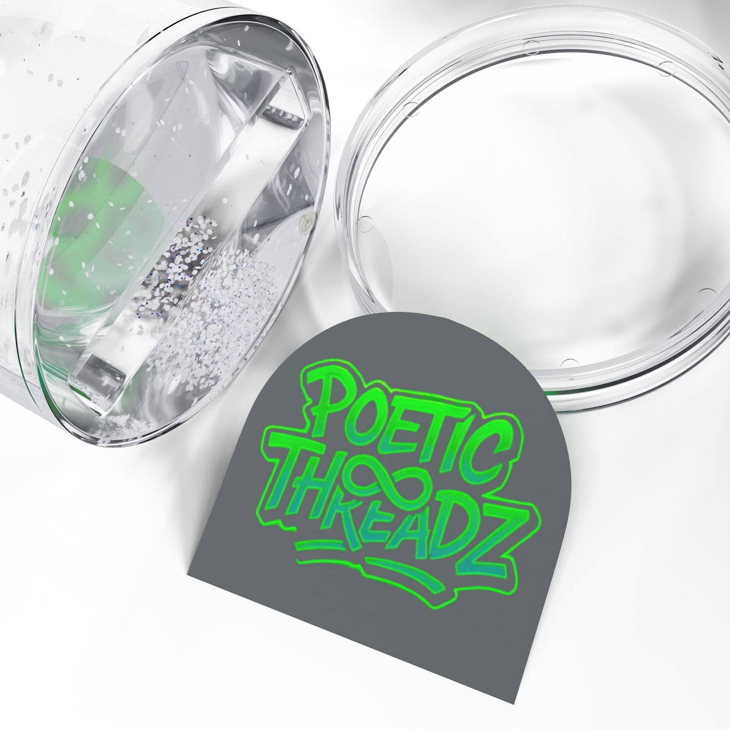 Snow Globe — Neon “Poetic Threadz” Graphic Snow Globe (Blue Background)