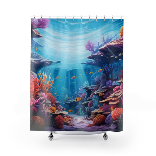 Colorful Underwater Ocean Scene Shower Curtain – Vibrant Marine Life Décor