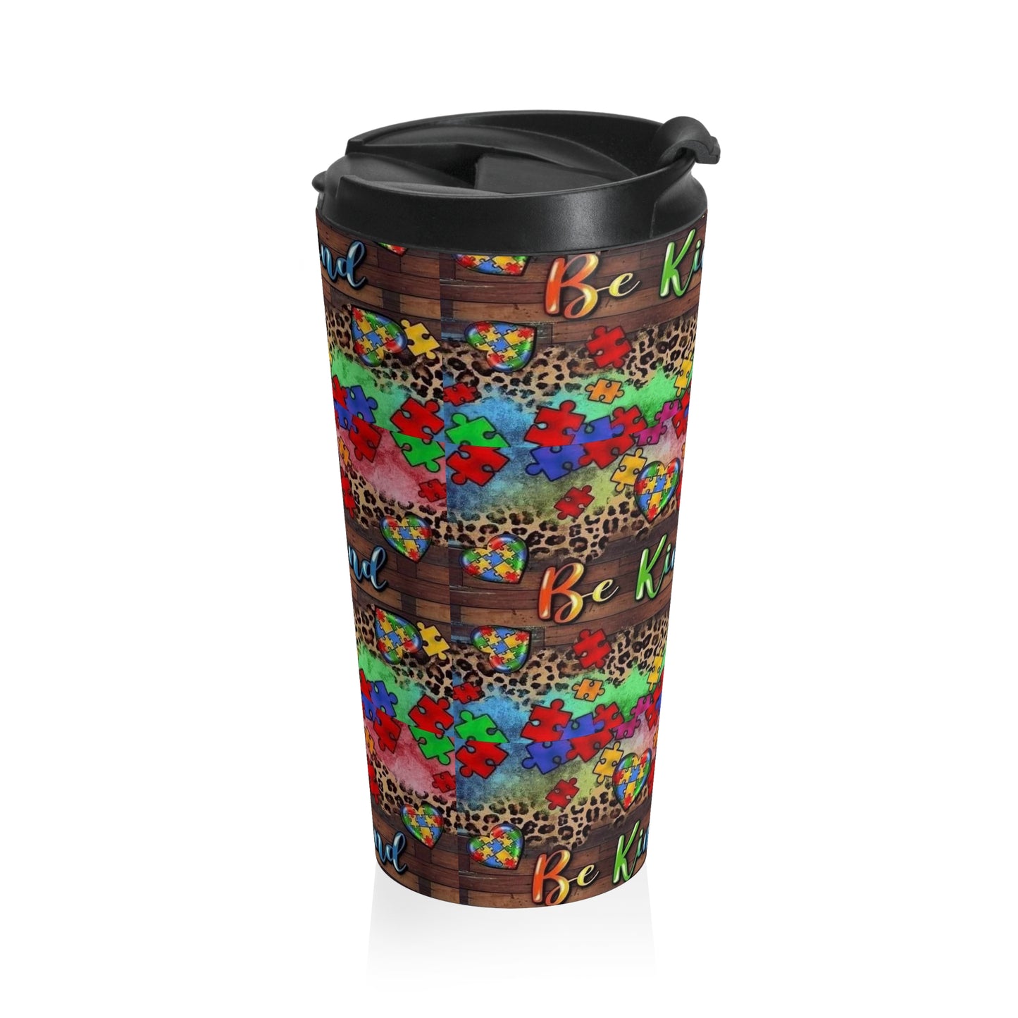 Autism Awareness Stainless Steel Travel Mug — "Reminder to Be Kind" (15oz)