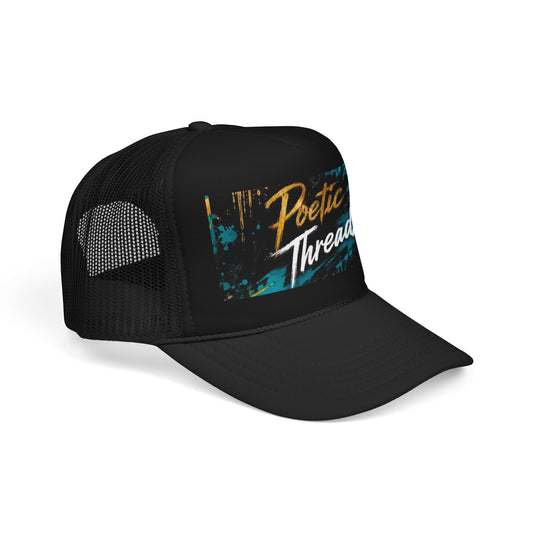 Poetic Threadz Trucker Hat – Retro Brushstroke Logo Foam Cap
