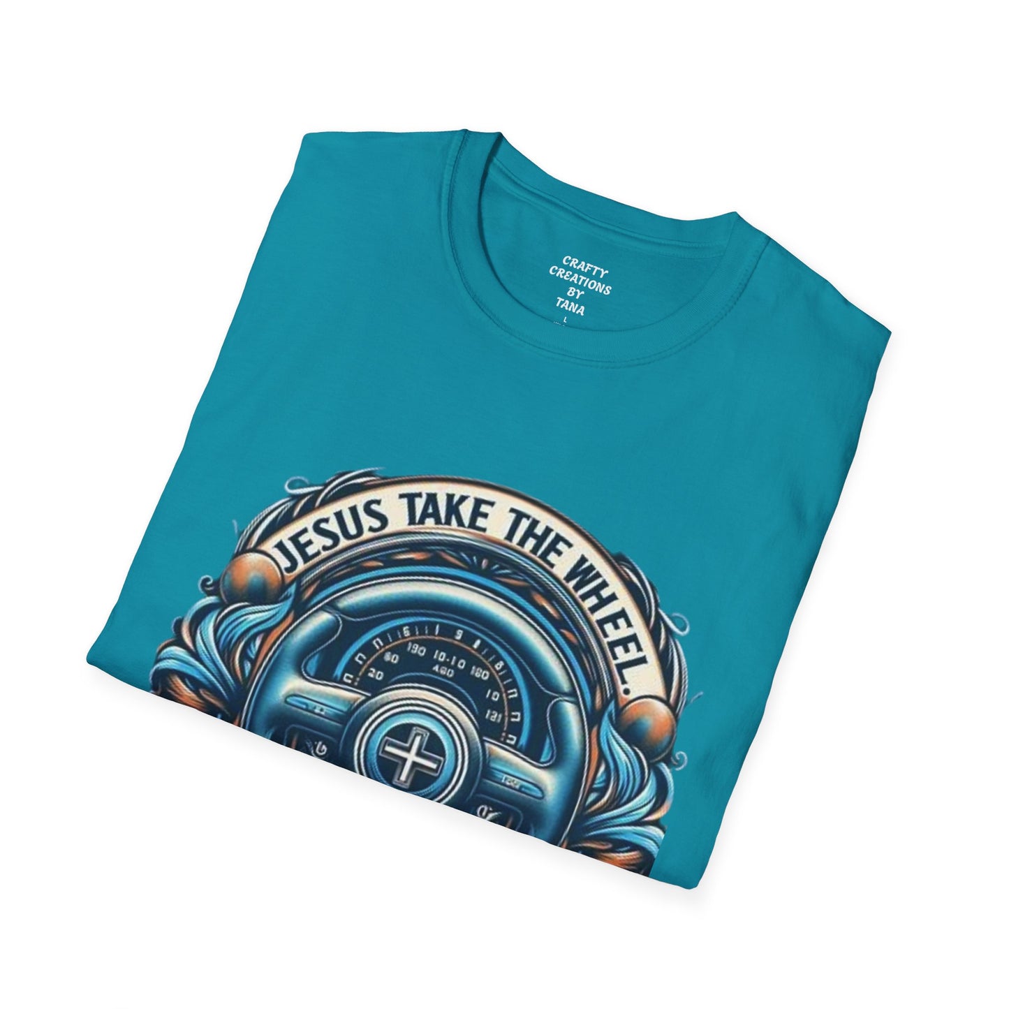 Inspirational Jesus T-Shirt - Softstyle Unisex Tee with ‘Jesus Take the Wheel’ Design