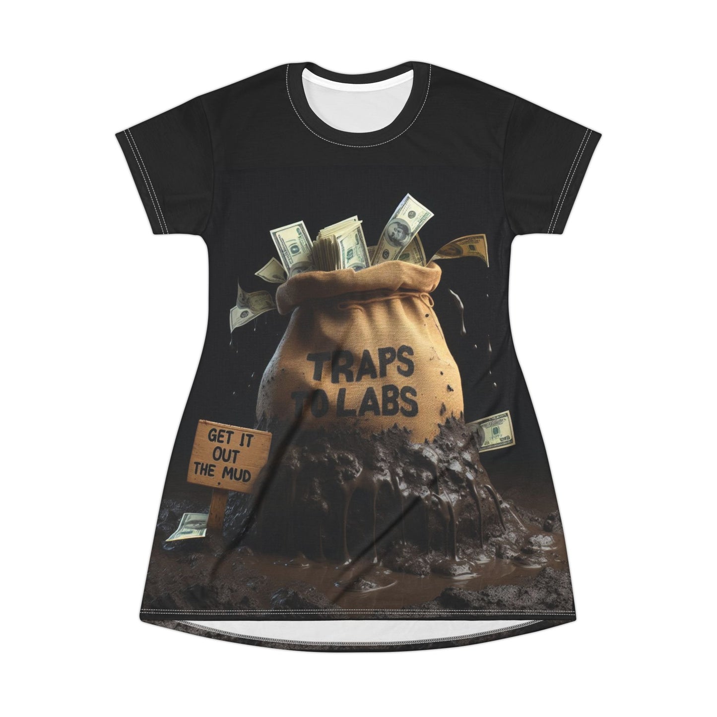 Traps to Labs T-Shirt Dress - Get It Out the Mud, Casual Dress, Streetwear, Unique Fashion, Gift for Her