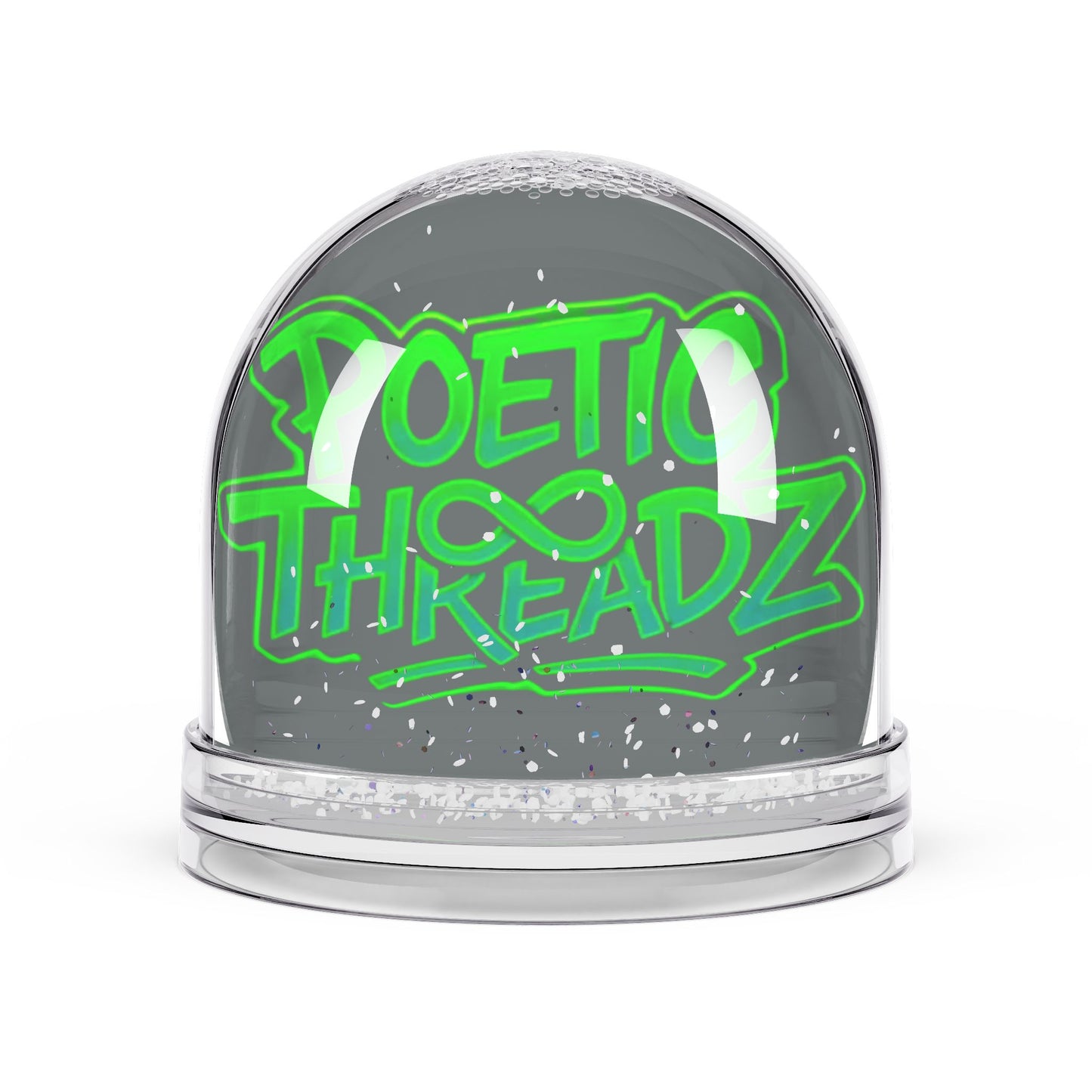 Snow Globe — Neon “Poetic Threadz” Graphic Snow Globe (Blue Background)