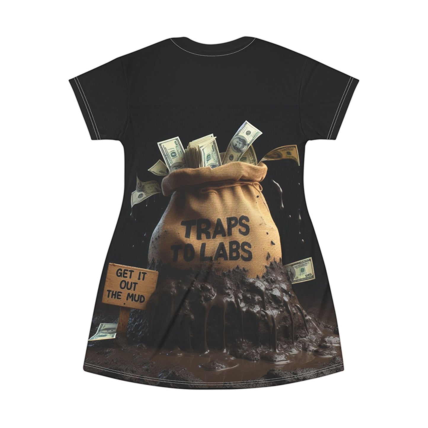 Traps to Labs T-Shirt Dress - Get It Out the Mud, Casual Dress, Streetwear, Unique Fashion, Gift for Her