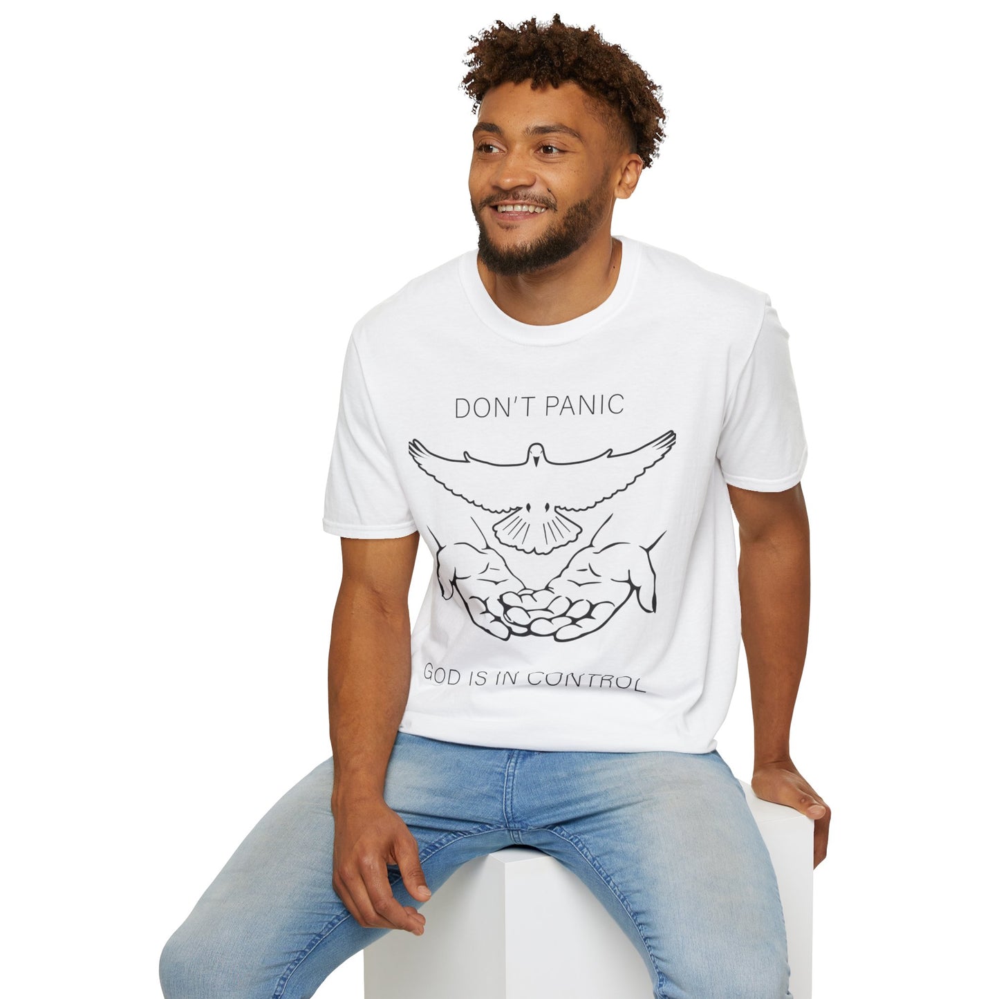 Don't Panic...God is in Control Tee, Positive Message Apparel, Faith-Based Gift, Motivational Shirt