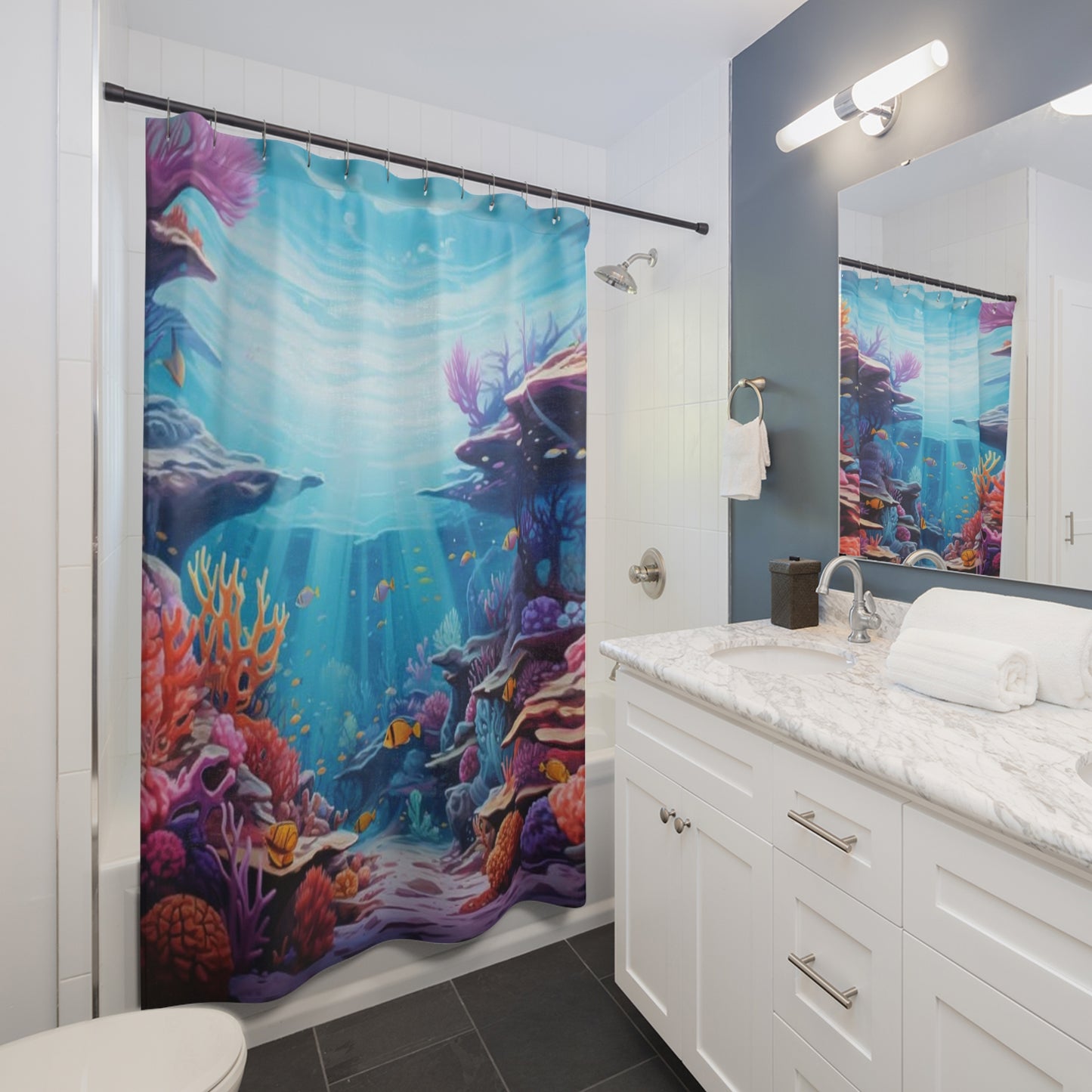 Colorful Underwater Ocean Scene Shower Curtain – Vibrant Marine Life Décor