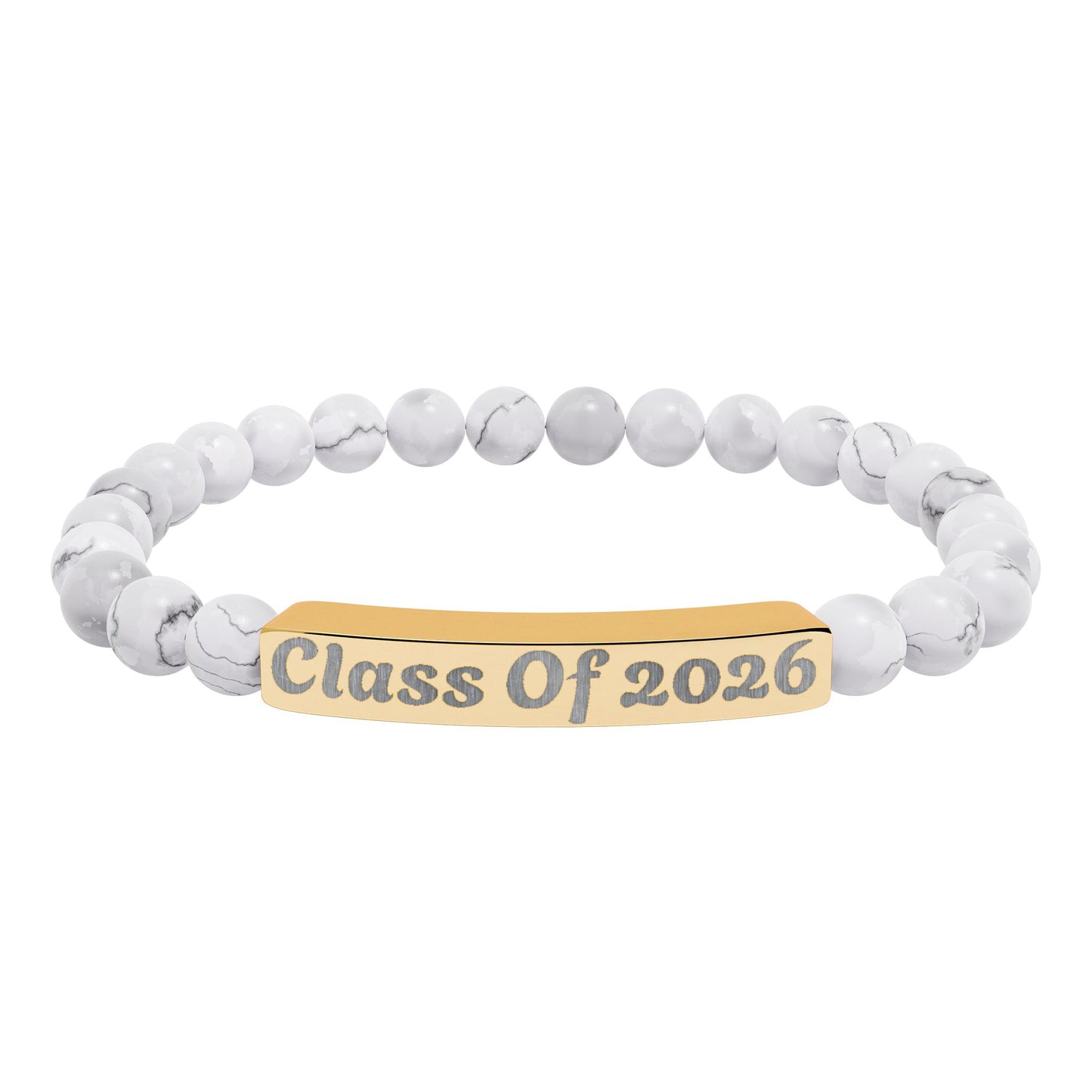 Engraved Class of 2026 Natural Stone Stretch Bracelet
