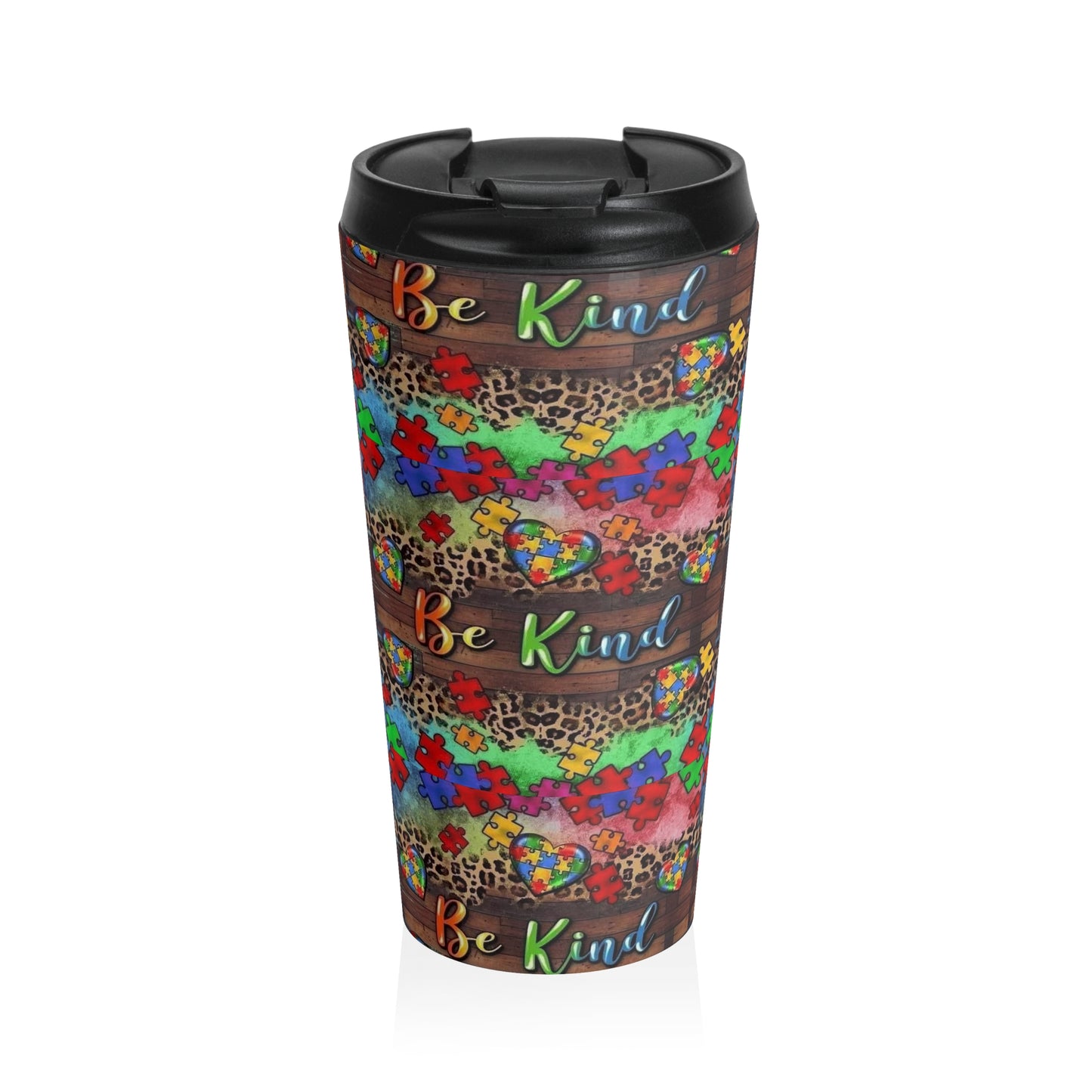 Autism Awareness Stainless Steel Travel Mug — "Reminder to Be Kind" (15oz)