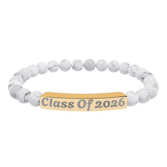 Engraved Class of 2026 Natural Stone Stretch Bracelet