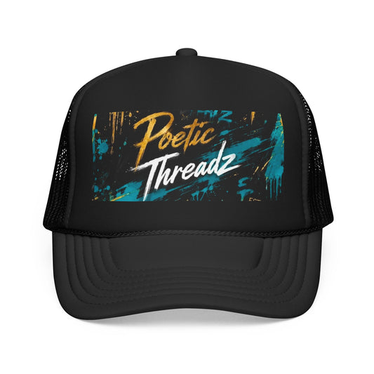 Poetic Threadz Trucker Hat – Retro Brushstroke Logo Foam Cap