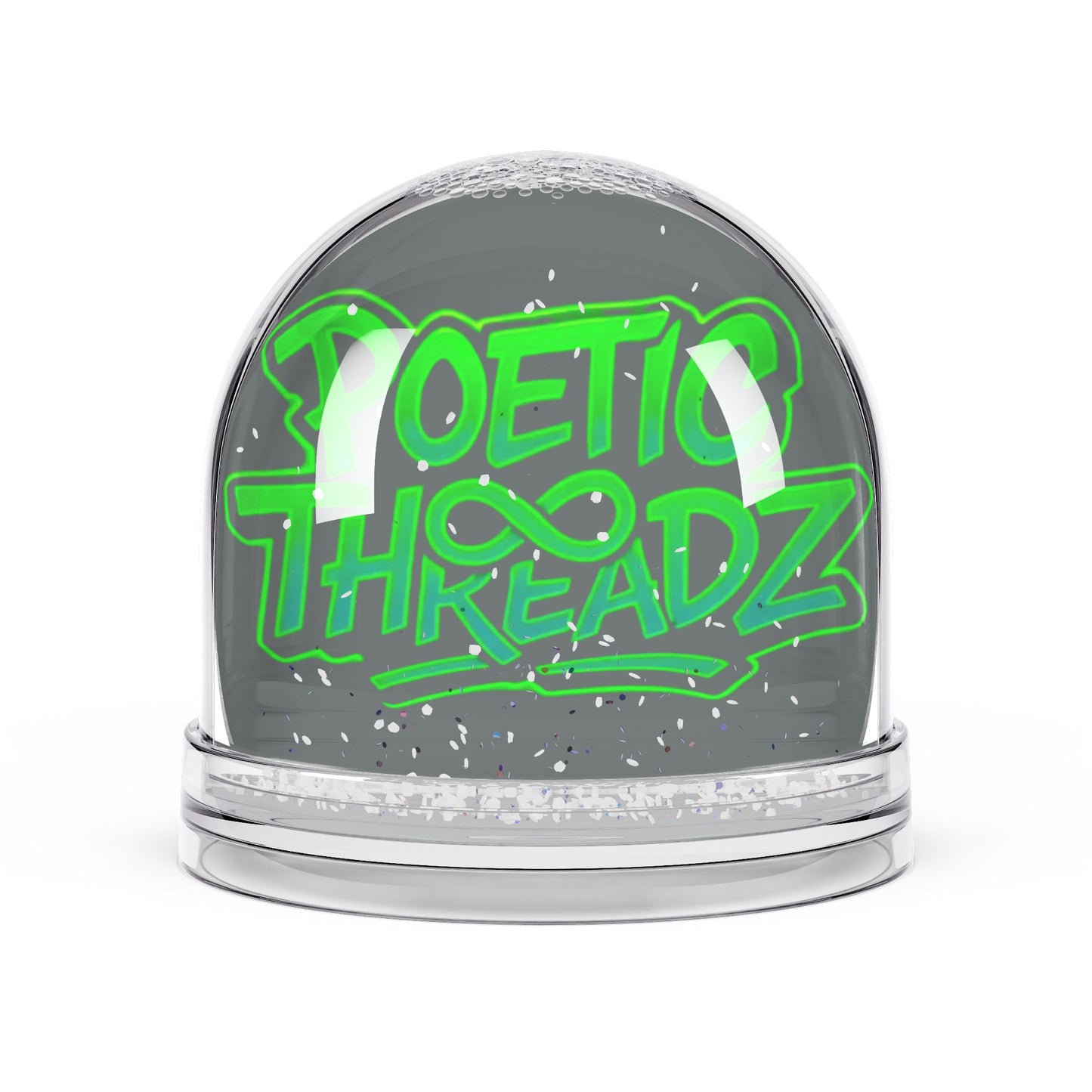 Snow Globe — Neon “Poetic Threadz” Graphic Snow Globe (Blue Background)