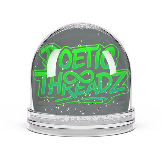 Snow Globe — Neon “Poetic Threadz” Graphic Snow Globe (Blue Background)