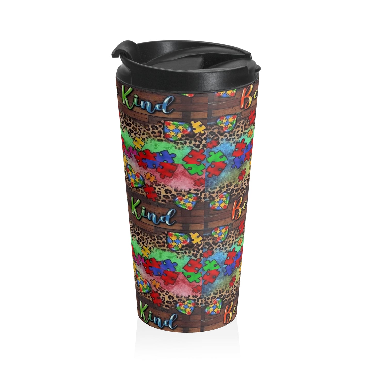 Autism Awareness Stainless Steel Travel Mug — "Reminder to Be Kind" (15oz)