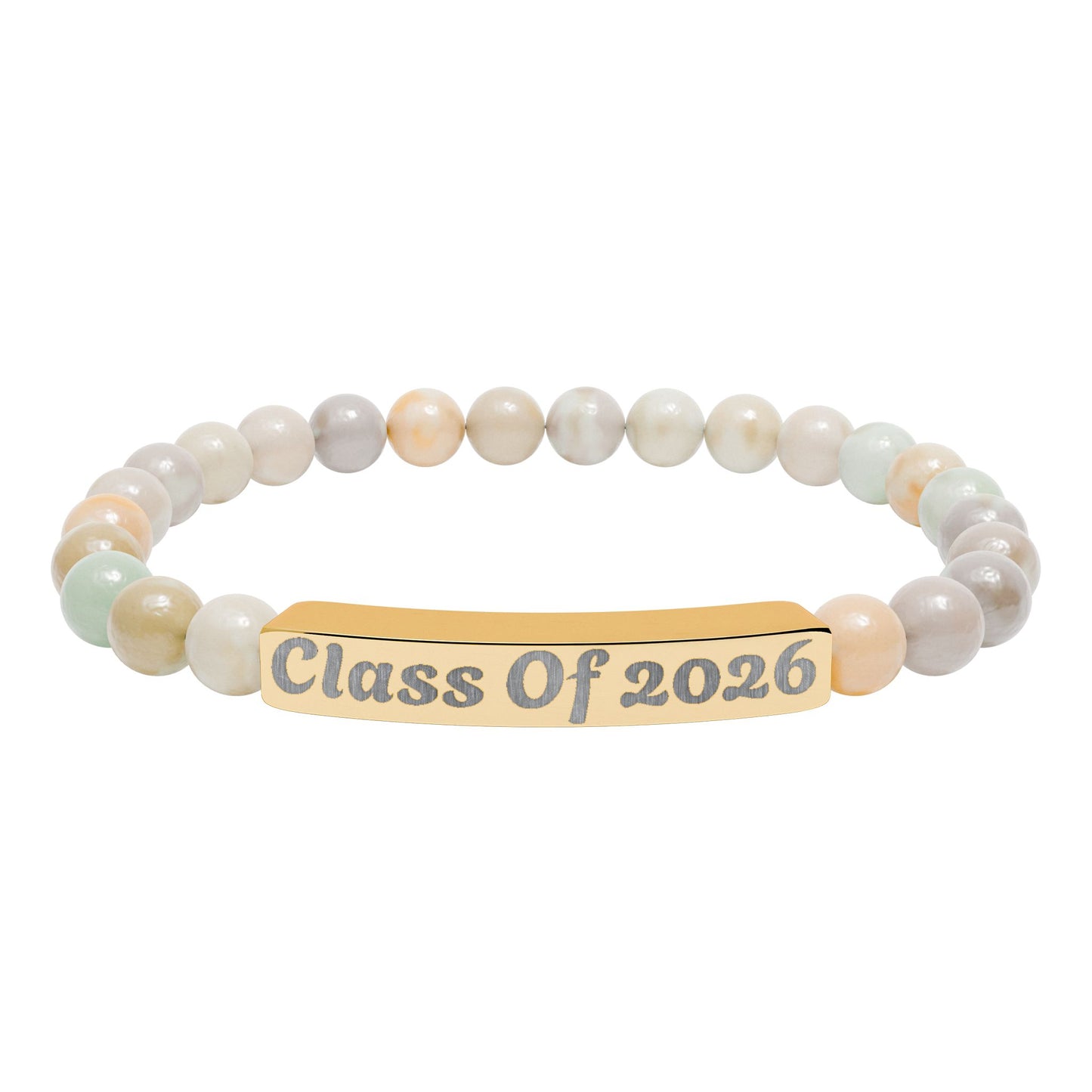 Engraved Class of 2026 Natural Stone Stretch Bracelet