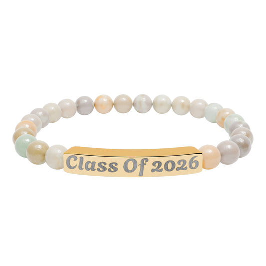 Engraved Class of 2026 Natural Stone Stretch Bracelet